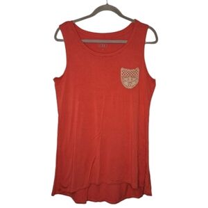 LOGO by Lori Goldstein Red Loungewear Tunic Tank With Crochet Pocket Size Medium